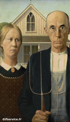 American Gothic-American Gothic ricreazioni d'arte covid contenimento Getty sfida - Grant Wood Artisti pittori Morphing - Sembra Umorismo -  Fun 