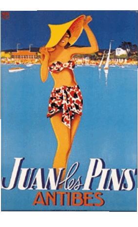 Juan les Pins-Juan les Pins France Cote d Azur Poster retrò - Luoghi ARTE Umorismo -  Fun 