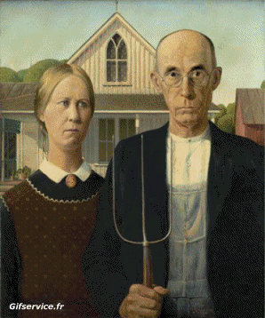 American Gothic-American Gothic recreación de arte covid de contención Getty desafío - Grant Wood Artistas pintores Morphing - Parece Humor - Fun 