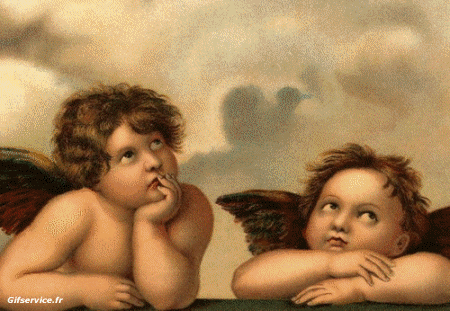 Raffaello Sanzio - Les chérubins - (Détail de la chapelle Sixtine)-Raffaello Sanzio - Les chérubins - (Détail de la chapelle Sixtine) Eindämmung Covid Kunst Nachbildungen Herausforderung Verschiedene Gemälde Morphing - Sehen Sie aus wie Humor -  Fun 