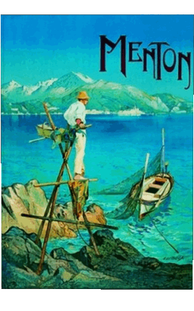 Menton-Menton France Cote d Azur Poster retrò - Luoghi ARTE Umorismo -  Fun 