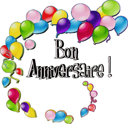 012 Ballons - Confetis Bon Anniversaire French Messages 