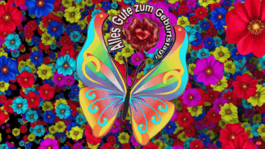 002 Animated Background Schmetterlinge Alles Gute zum Geburtstag German Messages 