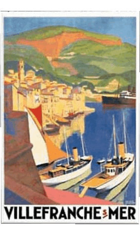 Villefranche sur mer-Villefranche sur mer France Cote d Azur Retro Poster - Orte KUNST Humor -  Fun 