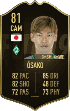 Yuya Osako Japón F I F A - Jugadores  cartas Vídeo Juegos Multimedia 