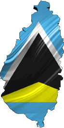 Map St. Lucia America Flags 