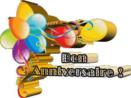 002 Ballons - Confetis Bon Anniversaire French Messages 