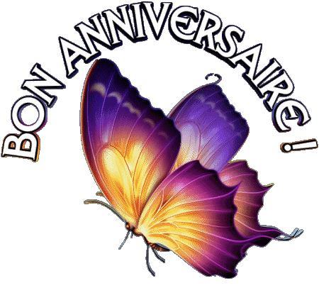 001 Sfondo trasparente Papillons Bon Anniversaire Francese Messagi 