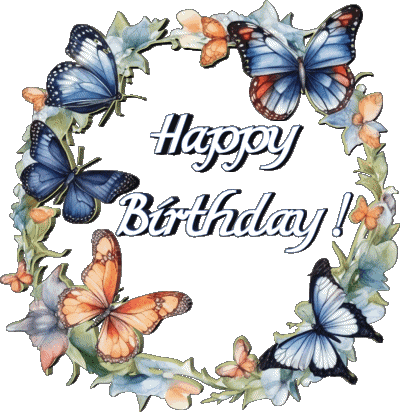 007 Transparent Background Butterflies Happy Birthday English Messages 