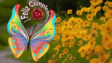 Mensajes Español Feliz Cumpleaños Mariposas Fondo animado 004 