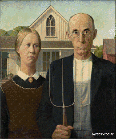 American Gothic-Humour - Fun Morphing - Ressemblance Artistes peintre confinement covid  art recréations Getty challenge - Grant Wood 