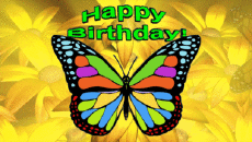 Nachrichten Englisch Happy Birthday Butterflies Animierter Hintergrund 001 