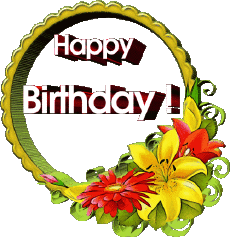 Mensajes Inglés Happy Birthday Floral Fondo transparente 017 
