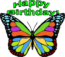 Mensajes Inglés Happy Birthday Butterflies Fondo transparente 002 