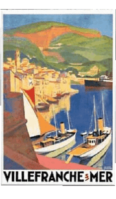 Villefranche sur mer-Umorismo -  Fun ARTE Poster retrò - Luoghi France Cote d Azur Villefranche sur mer