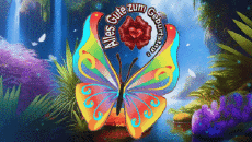 Messages Allemand Alles Gute zum Geburtstag Schmetterlinge Fond Animé 003 