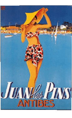 Juan les Pins-Humour - Fun Affiches Rétro - Lieux France Cote d Azur 