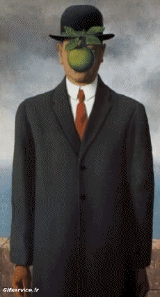 Umorismo -  Fun Morphing - Sembra Artisti pittori ricreazioni d'arte covid contenimento Getty sfida - René Magritte 