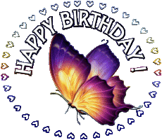Messagi Inglese Happy Birthday Butterflies Sfondo trasparente 001 