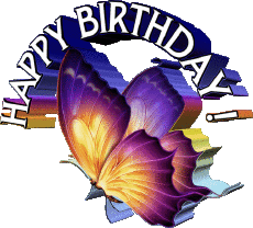Messages English Happy Birthday Butterflies Transparent Background 001 