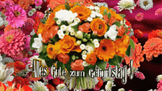 Messages Allemand Alles Gute zum Geburtstag Blumen Fond Animé 004 