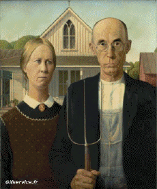American Gothic-Humour - Fun Morphing - Ressemblance Artistes peintre confinement covid  art recréations Getty challenge - Grant Wood American Gothic