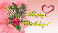 Mensajes Inglés Happy Birthday Floral Fondo animado 002 
