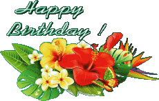Mensajes Inglés Happy Birthday Floral Fondo transparente 001 