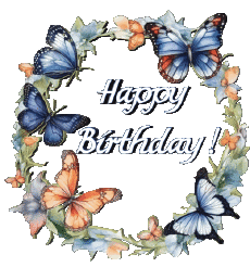 Mensajes Inglés Happy Birthday Butterflies Fondo transparente 007 