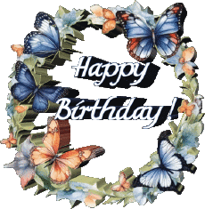 Mensajes Inglés Happy Birthday Butterflies Fondo transparente 007 