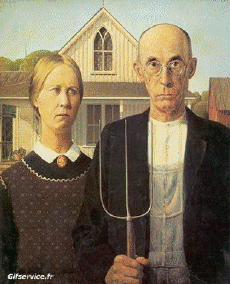 American Gothic-Humor - Fun Morphing - Parece Artistas pintores recreación de arte covid de contención Getty desafío - Grant Wood American Gothic