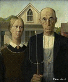 American Gothic-Humour - Fun Morphing - Ressemblance Artistes peintre confinement covid  art recréations Getty challenge - Grant Wood American Gothic