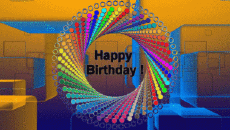 Messages Anglais Happy Birthday Abstract - Geometric Fond Animé 002 