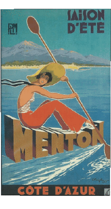 Menton-Umorismo -  Fun ARTE Poster retrò - Luoghi France Cote d Azur Menton