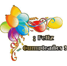 Mensajes Español Feliz Cumpleaños Globos - Confeti 002 