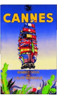 Cannes-Humor -  Fun KUNST Retro Poster - Orte France Cote d Azur 