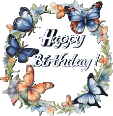 Messages Anglais Happy Birthday Butterflies Fond Transparent 007 