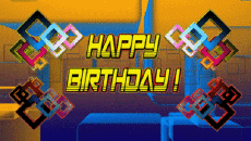 Messages Anglais Happy Birthday Abstract - Geometric Fond Animé 002 