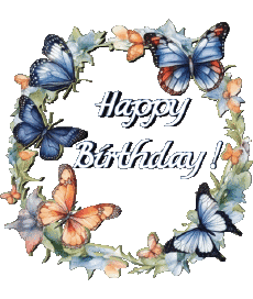 Mensajes Inglés Happy Birthday Butterflies Fondo transparente 007 
