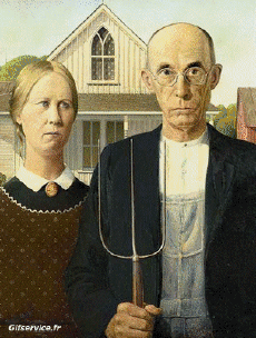 American Gothic-Umorismo -  Fun Morphing - Sembra Artisti pittori ricreazioni d'arte covid contenimento Getty sfida - Grant Wood American Gothic