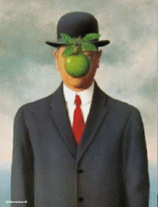 Umorismo -  Fun Morphing - Sembra Artisti pittori ricreazioni d'arte covid contenimento Getty sfida - René Magritte 