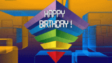 Mensajes Inglés Happy Birthday Abstract - Geometric Fondo animado 002 