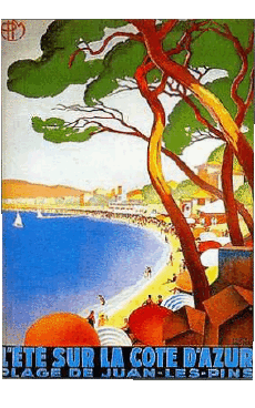 Juan les pins-Umorismo -  Fun ARTE Poster retrò - Luoghi France Cote d Azur 