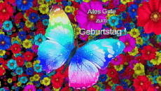 Messages Allemand Alles Gute zum Geburtstag Schmetterlinge Fond Animé 002 
