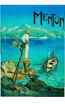Menton-Humor -  Fun ART Retro Posters - Places France Cote d Azur Menton
