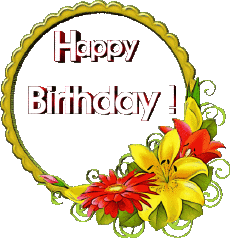 Mensajes Inglés Happy Birthday Floral Fondo transparente 017 